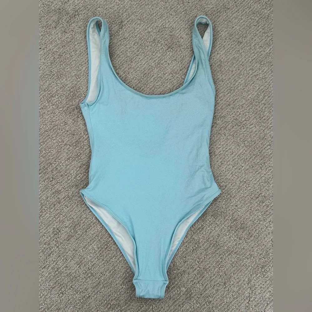 Free People Frankies Bikinis Kyle Iridescent One Piece Swimsuit Cloud Chaser Lg